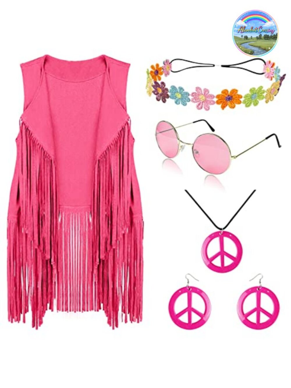 FunMular 70s Disco Hippie Costume Set Fringe Vest Faux Suede Adult